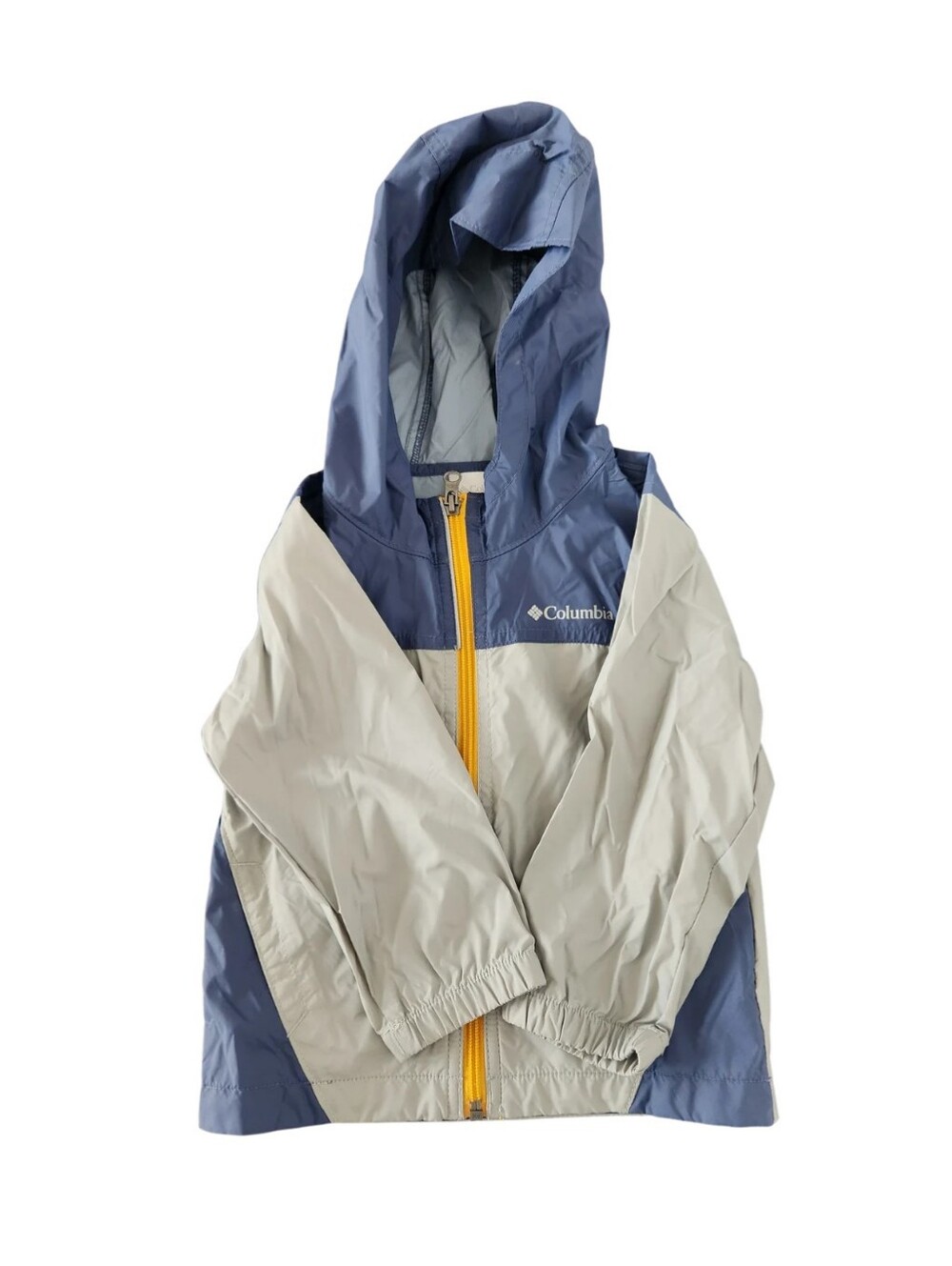 Columbia Toddler Blue & Light Gray Hooded Rain Jacket with Yellow Zip